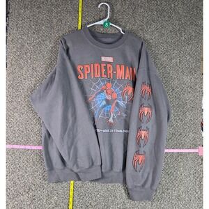 Marvel Spider-Man Sweatshirt Mens XL Grey Spidey-Sense Sleeve Graphic Pullover